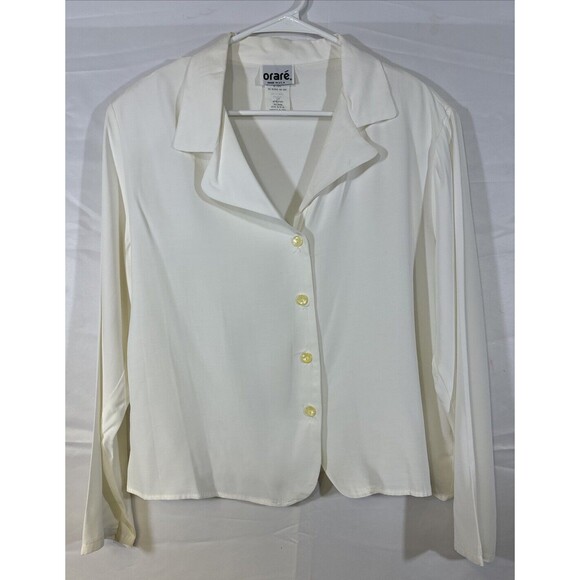 Vintage Women's 90s Orare Formal Shirt Ivory Blouse Long Sleeve Button up Sz 16 - Picture 3 of 12